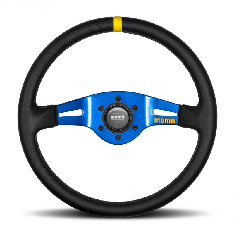 momo drifting 33π MOMO Drifting 33 Steering Wheel - Black Blue Leather Black